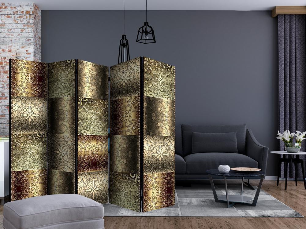 Room Divider - Metal Plates II- A 5 Panel Folding Screen For Living rooms, bedrooms or home office, decorative folding screen made with wood and canvas