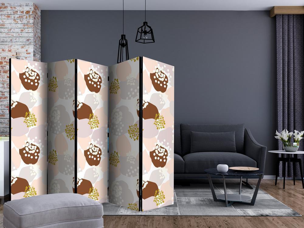 Room Divider - Stains II- A 5 Panel Folding Screen For Living rooms, bedrooms or home office, decorative folding screen made with wood and canvas