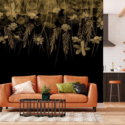 Wall Mural - Nature landscape - black abstract nature motif with flowers in sepia-Wall Murals-ArtfulPrivacy