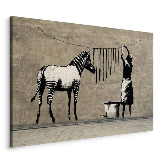 Canvas Print - Banksy: Washing Zebra on Concrete (1 Part) Wide