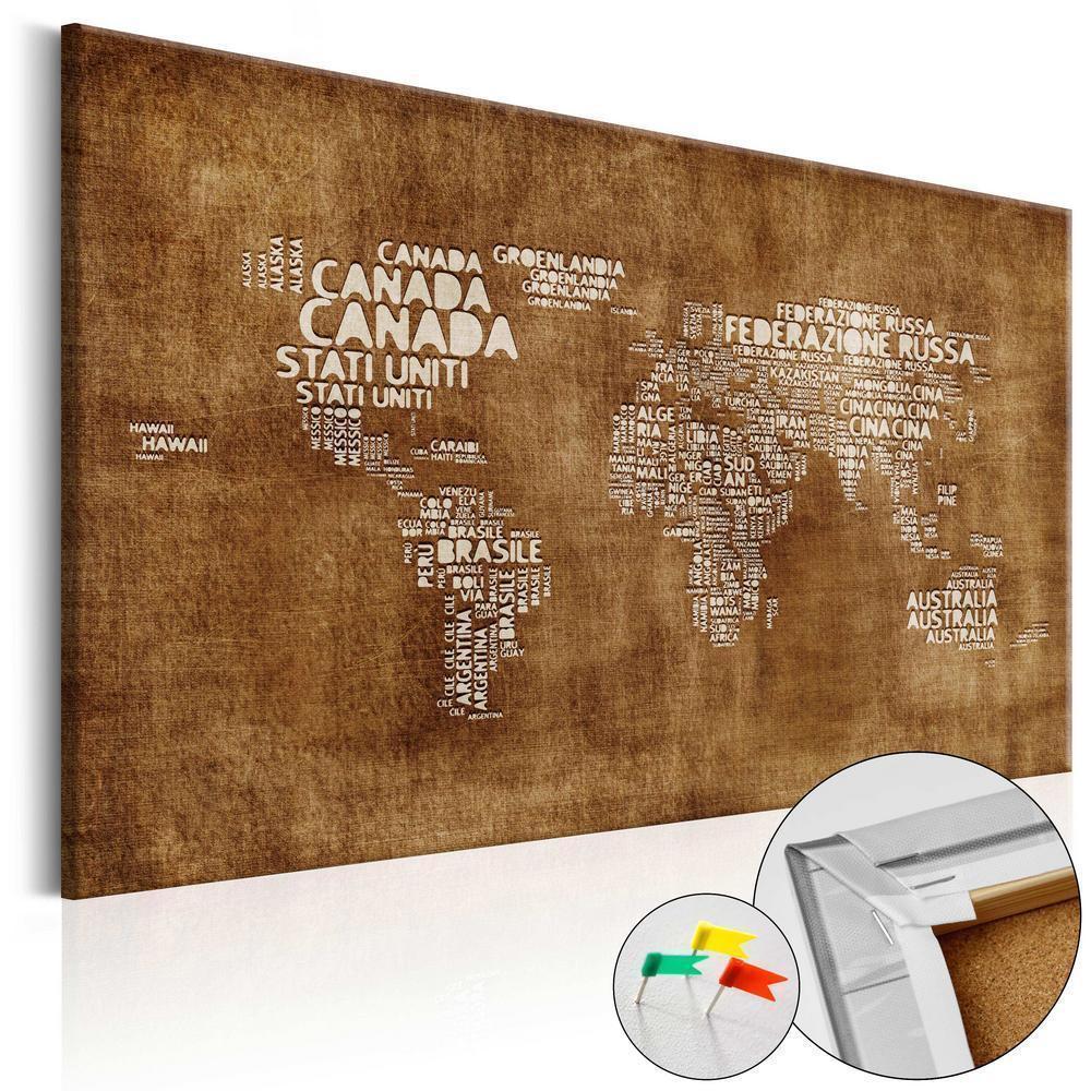 Cork board Canvas with design - Decorative Pinboard - The Lost Map [Cork Map - Italian Text]-ArtfulPrivacy