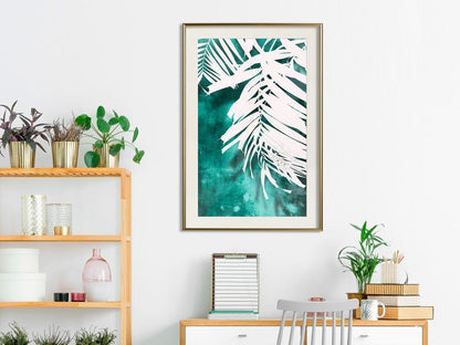 Botanical Wall Art - White Palm on Teal Background-artwork for wall with acrylic glass protection