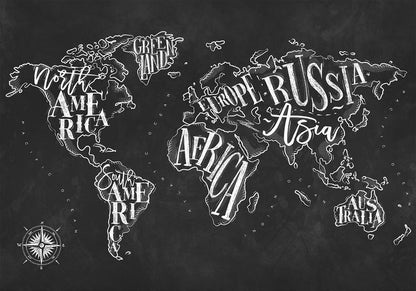 Wall Mural - Modern world map - black and white continents with English names-Wall Murals-ArtfulPrivacy