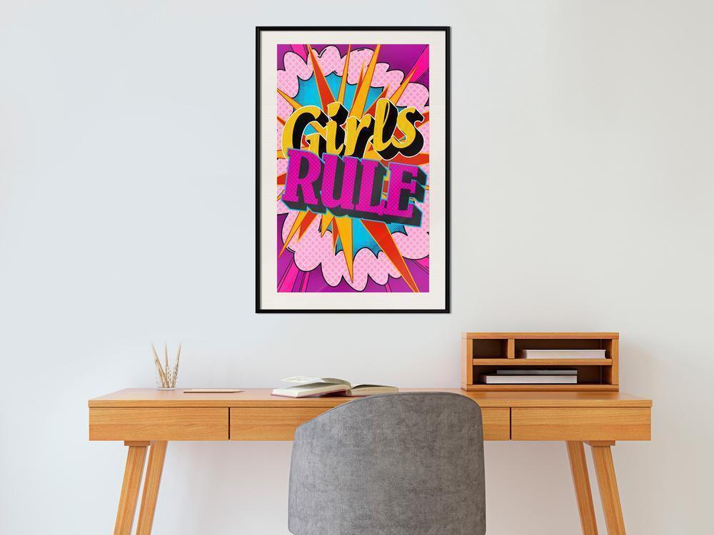 Nursery Room Wall Frame - Girls Rule (Colour)-artwork for wall with acrylic glass protection