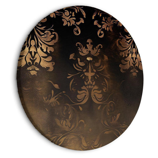 Round Canvas Print - Baroque Ornaments in Patinated Gold and Browns: Retro Motif