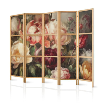 Japanese Room Divider - Blooming Peonies - Charismatic Flowers Bathed in Sunlight