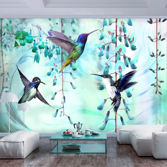 Wall Mural - Flying Hummingbirds (Green)-Wall Murals-ArtfulPrivacy