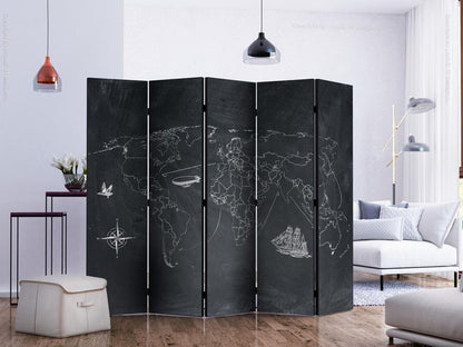 Decorative partition-Room Divider - Small travel Large travel II-Folding Screen Wall Panel by ArtfulPrivacy