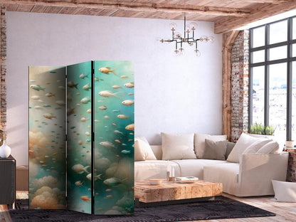 Room Divider - Spectacular Underwater Landscape - Fish in an Underwater World in Turquoise Blue Beige and Delicate Orange Colors