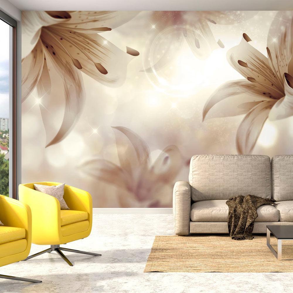 Wall Mural - Floral motif - a composition of lilies on a background with a light glow effect-Wall Murals-ArtfulPrivacy