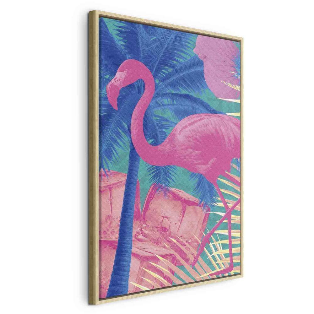 Canvas Print - Pink Flamingo - Abstract Flamingo Against Palms and Ice Cubes