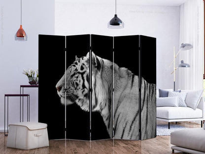 Decorative partition-Room Divider - White tiger II-Folding Screen Wall Panel by ArtfulPrivacy
