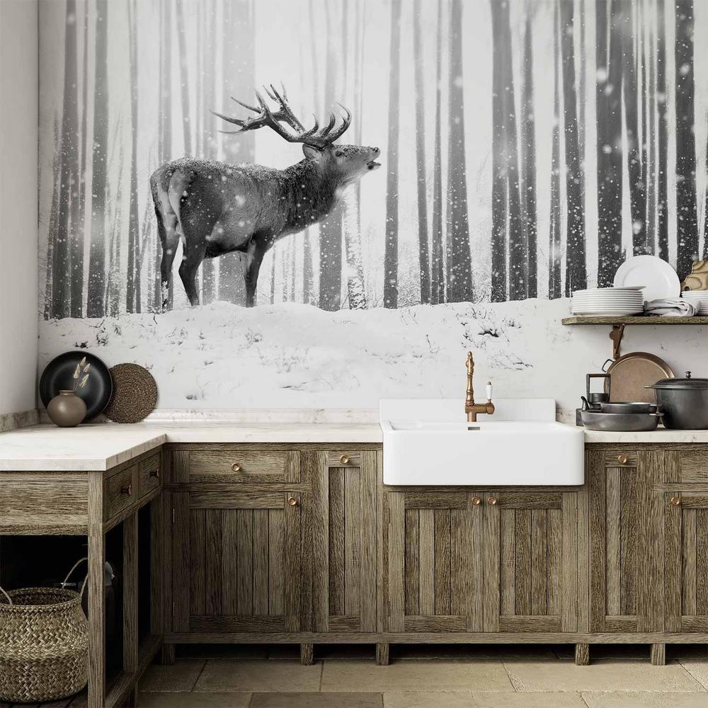 Wall Mural - Deer in the Snow (Black and White)