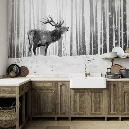 Wall Mural - Deer in the Snow (Black and White)