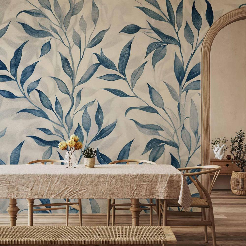 Wall Mural - Leaves in Blue Colors Delicate Botanical Motif