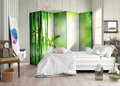 Room Divider - Green Bamboo II- A 5 Panel Folding Screen For Living rooms, bedrooms or home office, decorative folding screen made with wood and canvas