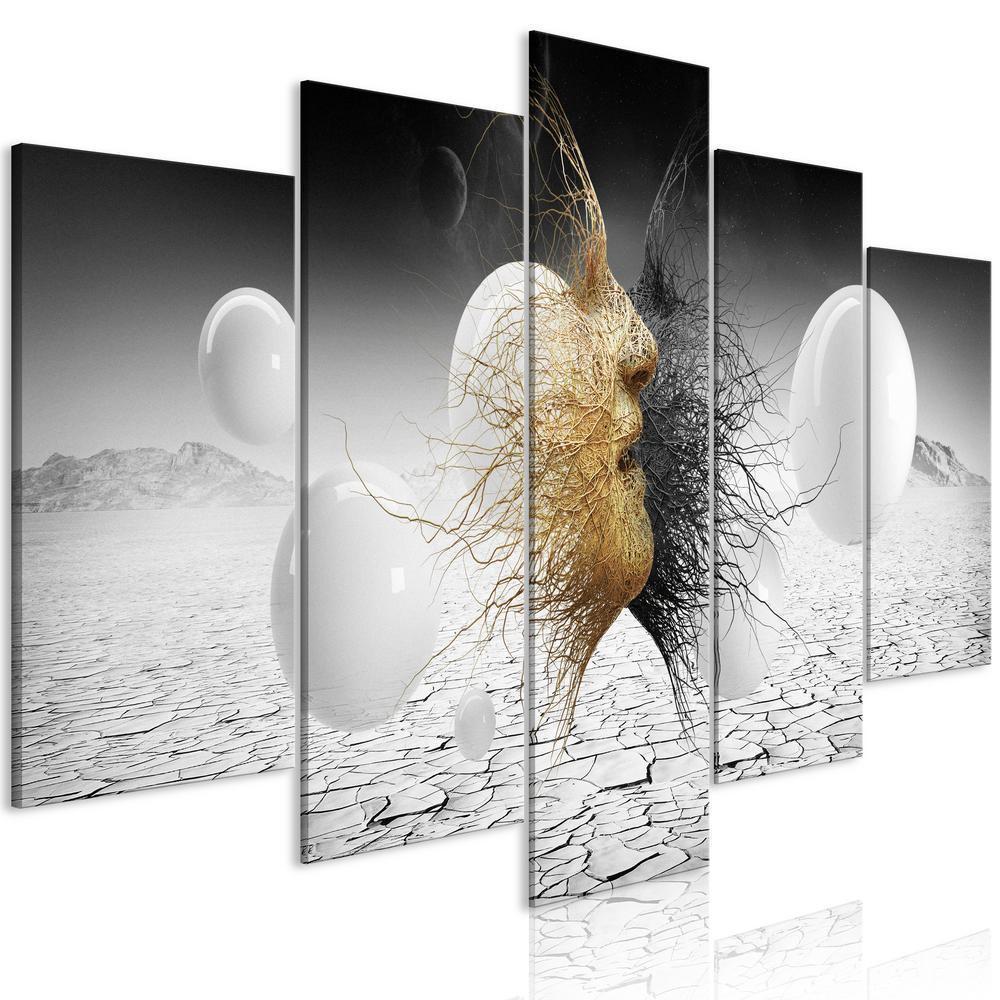 Canvas Print - Woven Faces (5 Parts) Wide Golden-ArtfulPrivacy-Wall Art Collection