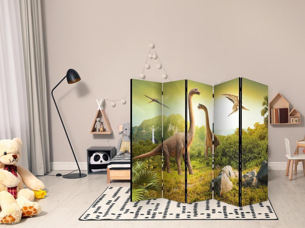 Room Divider - Dinosaurs II- A 5 Panel Folding Screen For Living rooms, bedrooms or home office, decorative folding screen made with wood and canvas