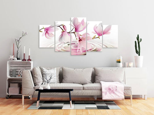 Canvas Print - Magnolias over Water (5 Parts) Wide Pink-ArtfulPrivacy-Wall Art Collection