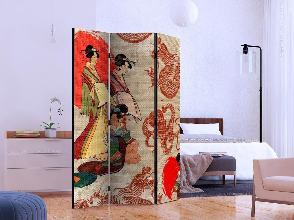 Decorative partition-Room Divider - Geishas-Folding Screen Wall Panel by ArtfulPrivacy