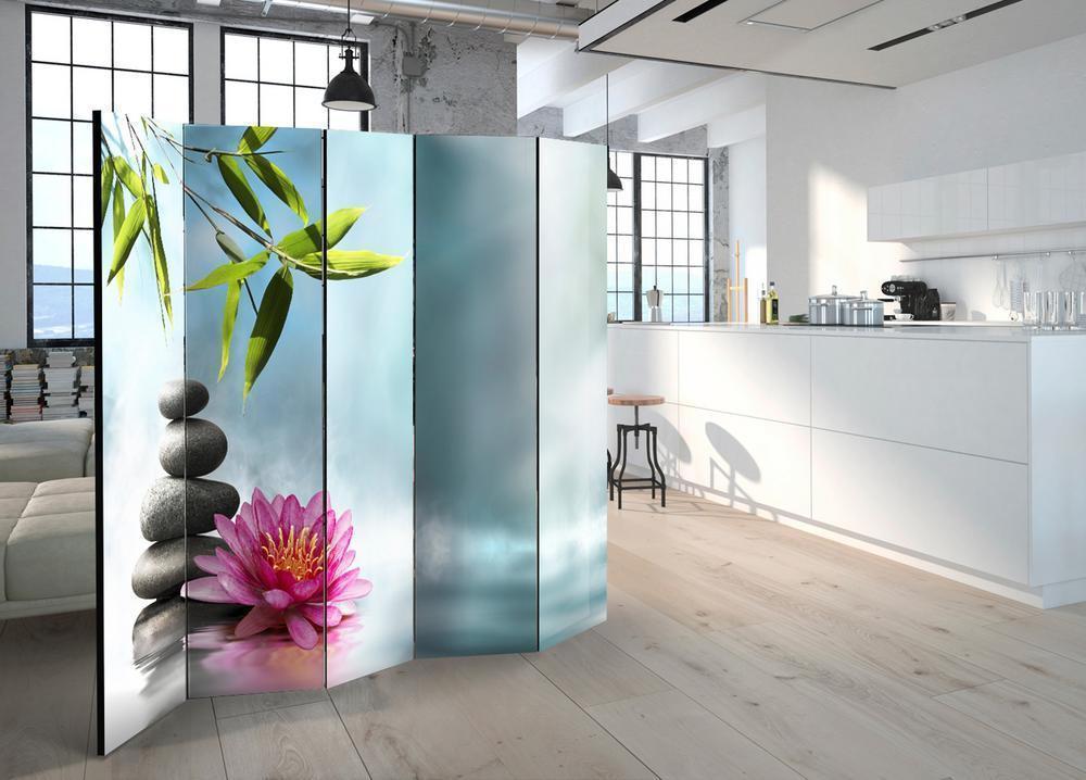 Decorative partition-Room Divider - Water Lily and Zen Stones II-Folding Screen Wall Panel by ArtfulPrivacy