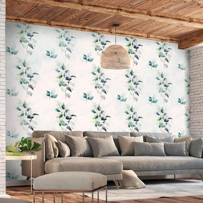 Wall Mural - Mint green nature - solid floral pattern with green leaves-Wall Murals-ArtfulPrivacy
