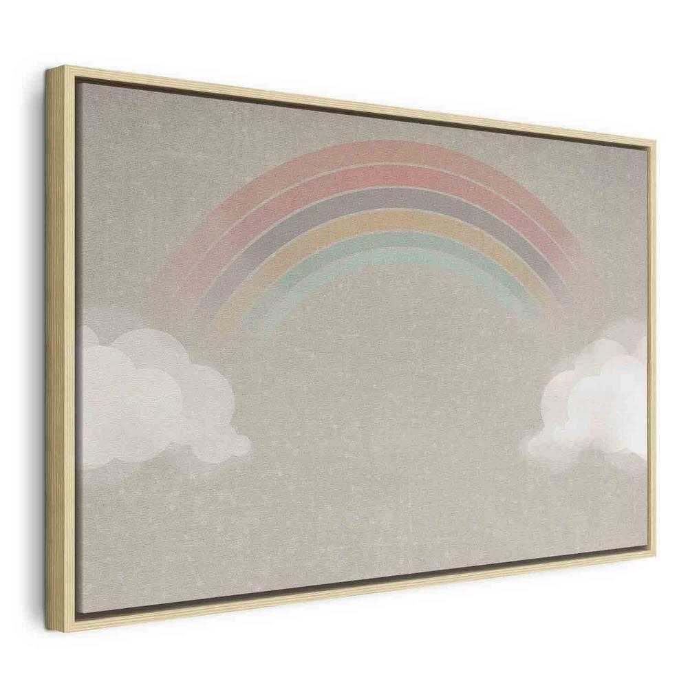 Canvas Print - Rainy June - Colorful Rainbow Emerging from Clouds on a Bright Background