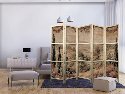 Japanese Room Divider - Landscape with Cypresses - Old Tapestry with Mediterranean Vegetation