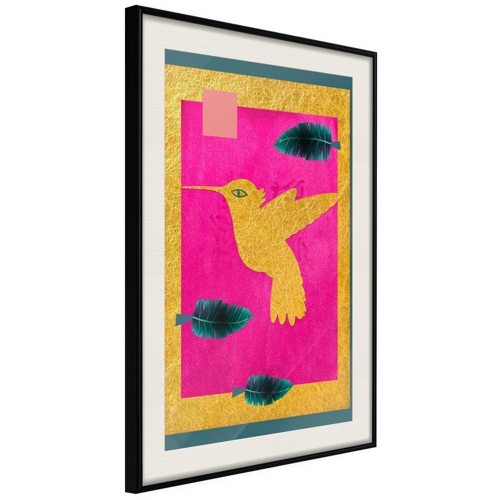 Golden Art Poster - Native American Hummingbird-artwork for wall with acrylic glass protection
