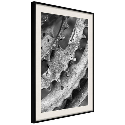 Black and White Framed Poster - Sprocket Wheel-artwork for wall with acrylic glass protection