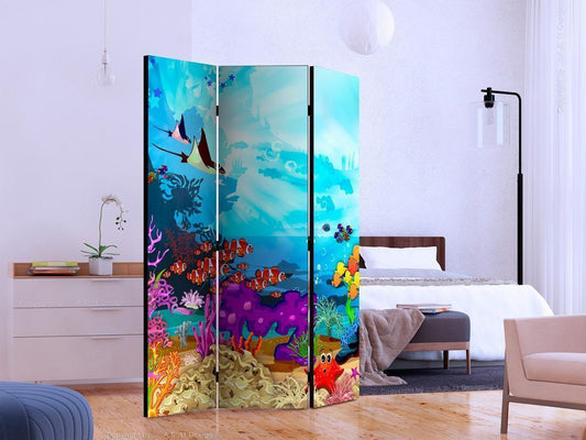 Decorative partition-Room Divider - Colourful Fish-Folding Screen Wall Panel by ArtfulPrivacy