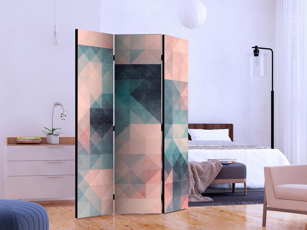 Decorative partition-Room Divider - Pixels (Green and Pink)-Folding Screen Wall Panel by ArtfulPrivacy