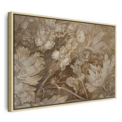 Canvas Print - Floral Ornaments Carved in Delicate Sepia and Brown Shades