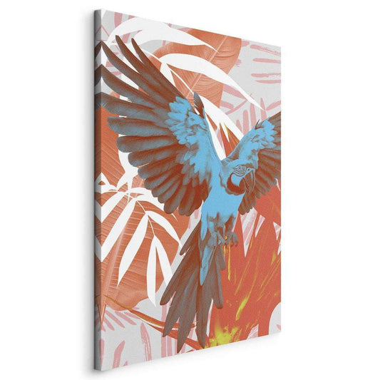 Impression sur toile - Ailes exotiques - Perroquet parmi des motifs de feuilles abstraits