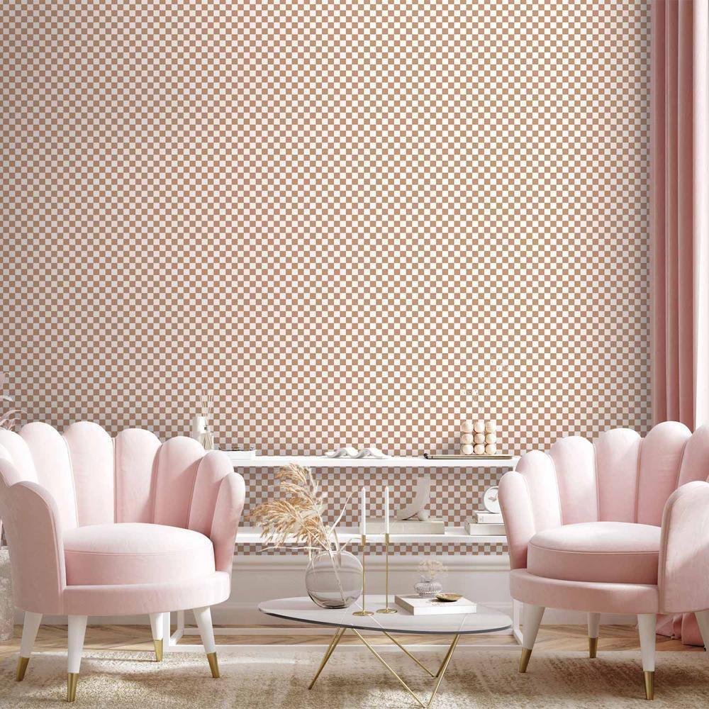 Wallpaper - Checkerboard Pattern - Brown-White Grid with a Subtle Noise