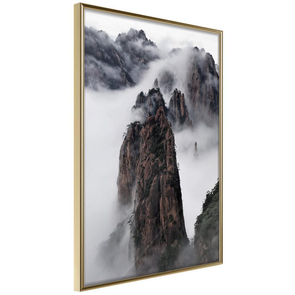 Framed Art - Clouds Pierced by Mountain Peaks-artwork for wall with acrylic glass protection