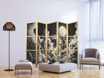 Japanese Room Divider - Moon and Stars Singing Among the Great Clouds