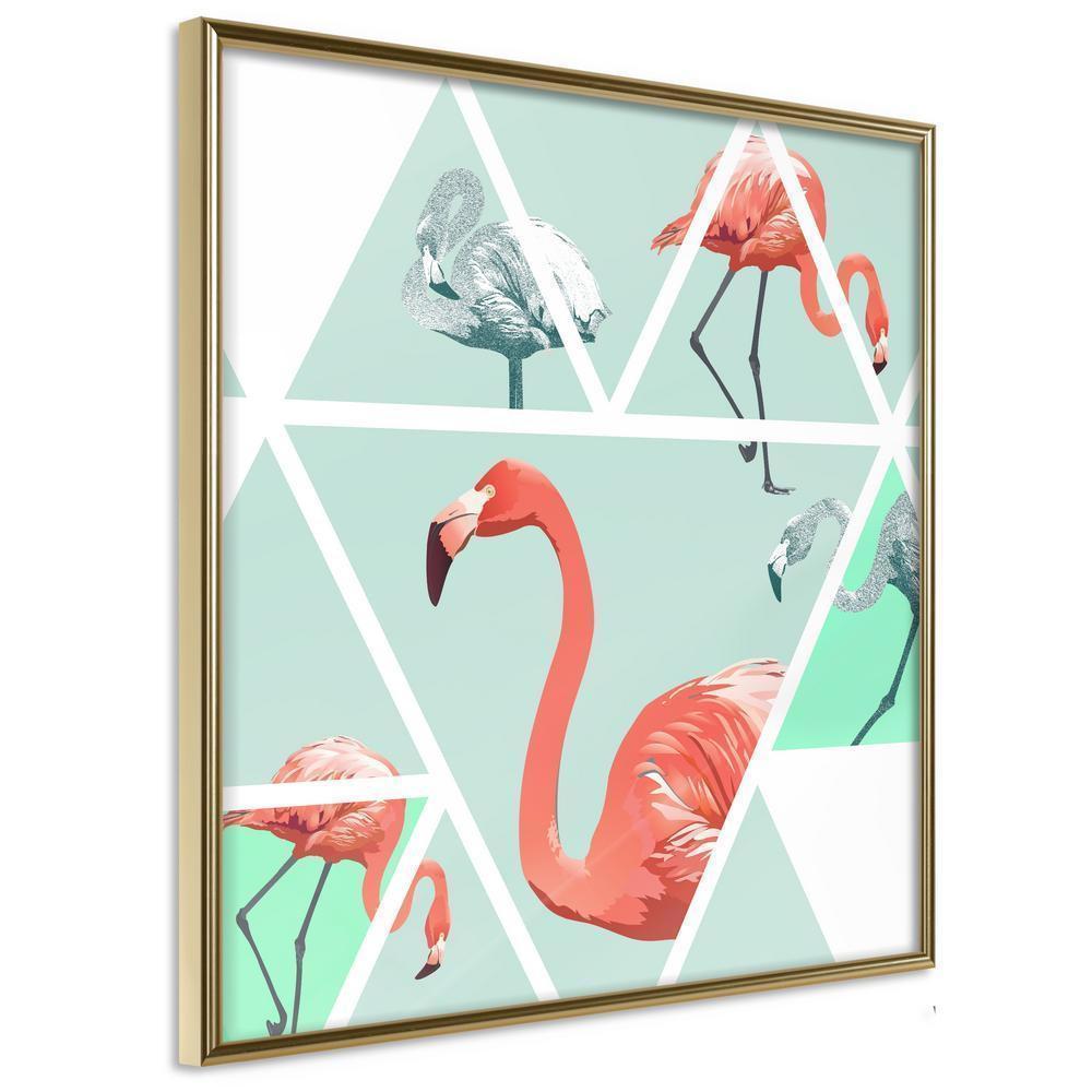 Frame Wall Art - Tropical Mosaic with Flamingos (Square)-artwork for wall with acrylic glass protection