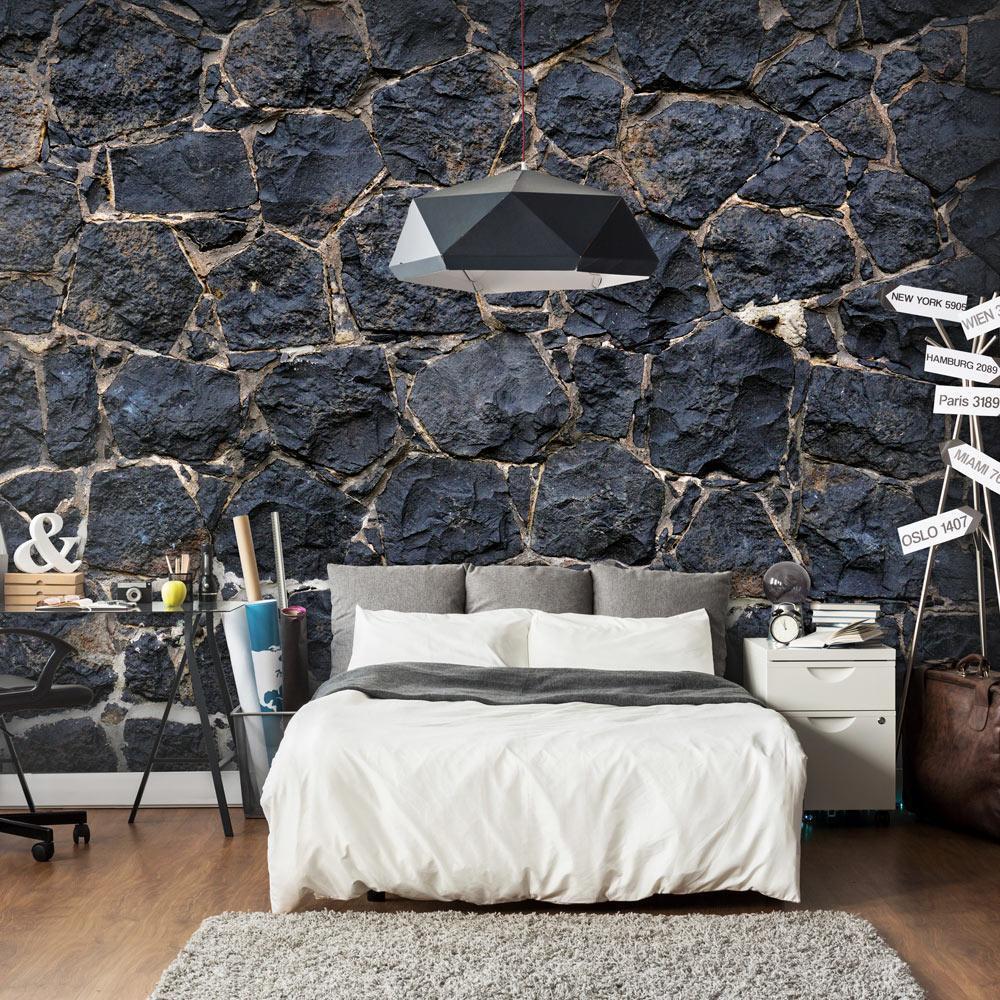 Wall Mural - Dark charm - textured composition of black stones with light grout-Wall Murals-ArtfulPrivacy