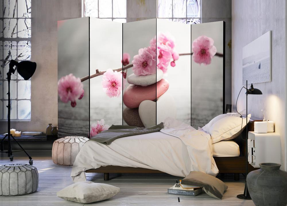 Decorative partition-Room Divider - Zen Flowers II-Folding Screen Wall Panel by ArtfulPrivacy