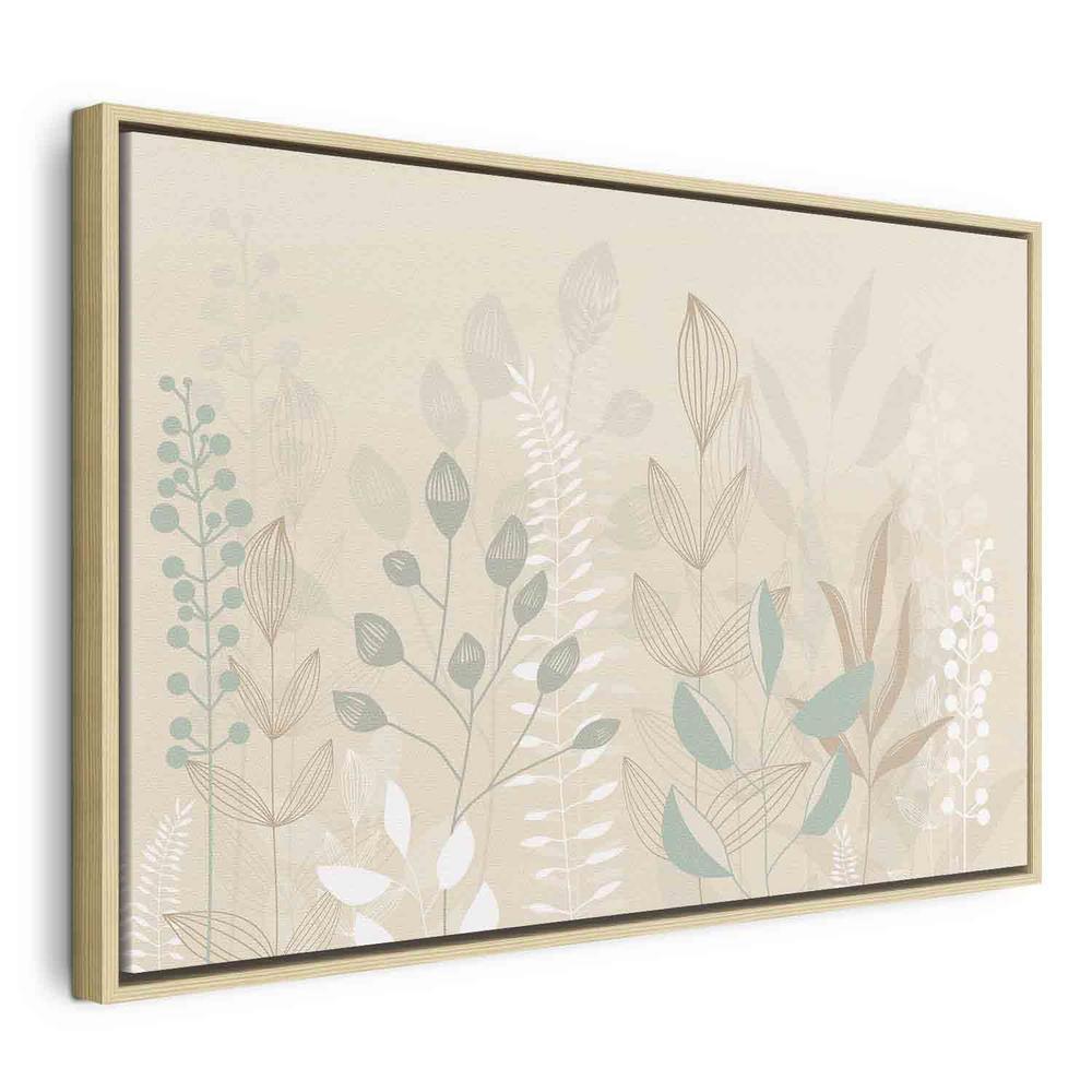 Impression sur toile - Matin dans la prairie - Diverses plantes pastel sur fond beige