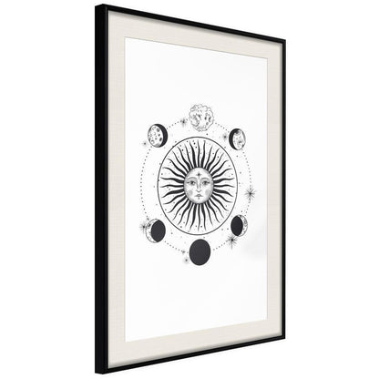 Black and white Wall Frame - Sun and Moon-artwork for wall with acrylic glass protection