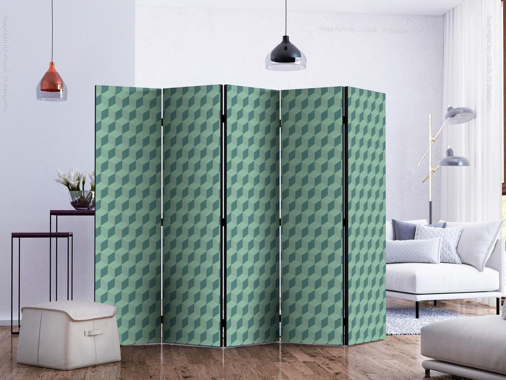 Decorative partition-Room Divider - Monochromatic cubes II-Folding Screen Wall Panel by ArtfulPrivacy