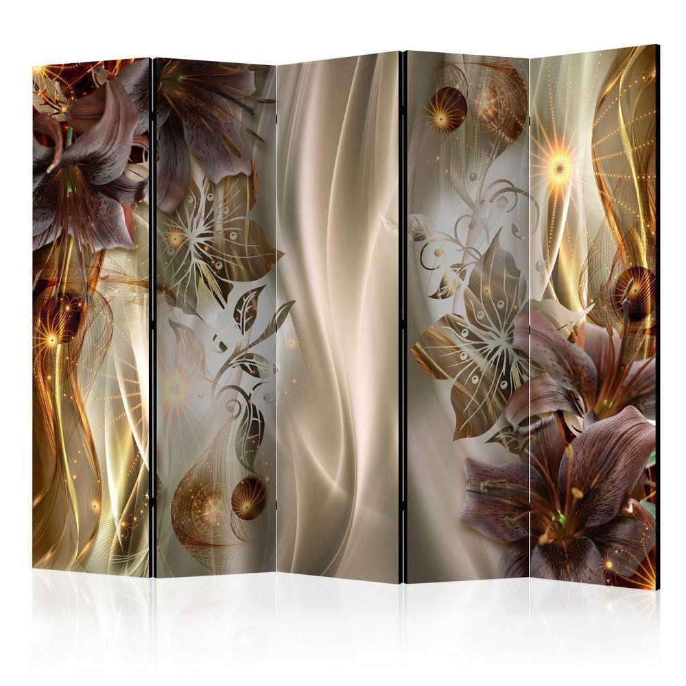 Room Divider - Amber Land II- A 5 Panel Folding Screen For Living rooms, bedrooms or home office, decorative folding screen made with wood and canvas