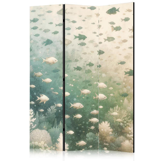 Room Divider - Fish and Diverse Vegetation - A Group of Fish in Pastel Muted Colors Among Oceanic Vegetation