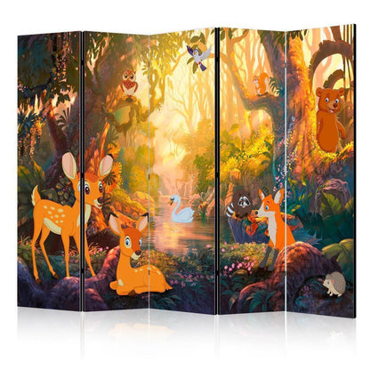 Room Divider - Animals in the Forest II- A 5 Panel Folding Screen For Living rooms, bedrooms or home office, decorative folding screen made with wood and canvas