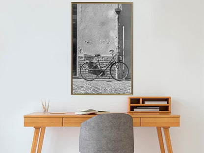 Black and White Framed Poster - Bicycle with Black Tires-artwork for wall with acrylic glass protection