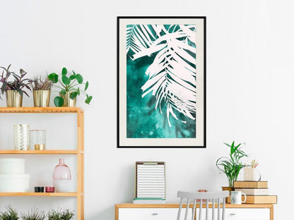 Botanical Wall Art - White Palm on Teal Background-artwork for wall with acrylic glass protection