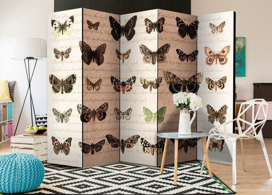 Decorative partition-Room Divider - Retro Style: Butterflies II-Folding Screen Wall Panel by ArtfulPrivacy
