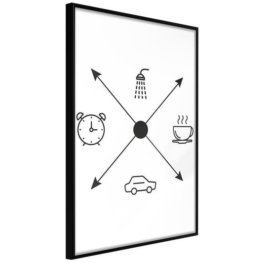 Black and White Framed Poster - Morning Routine-artwork for wall with acrylic glass protection